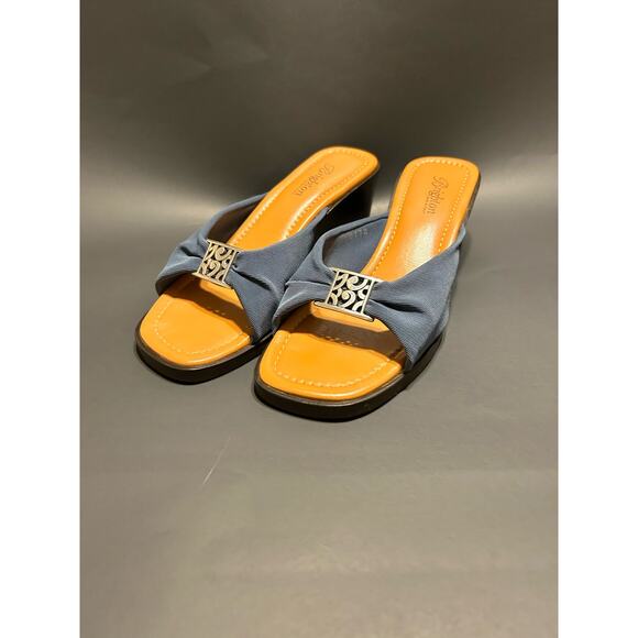 Brighton Isabel Blue and Silver Leather Slip on Sandal Wedge Mules - Picture 1 of 6